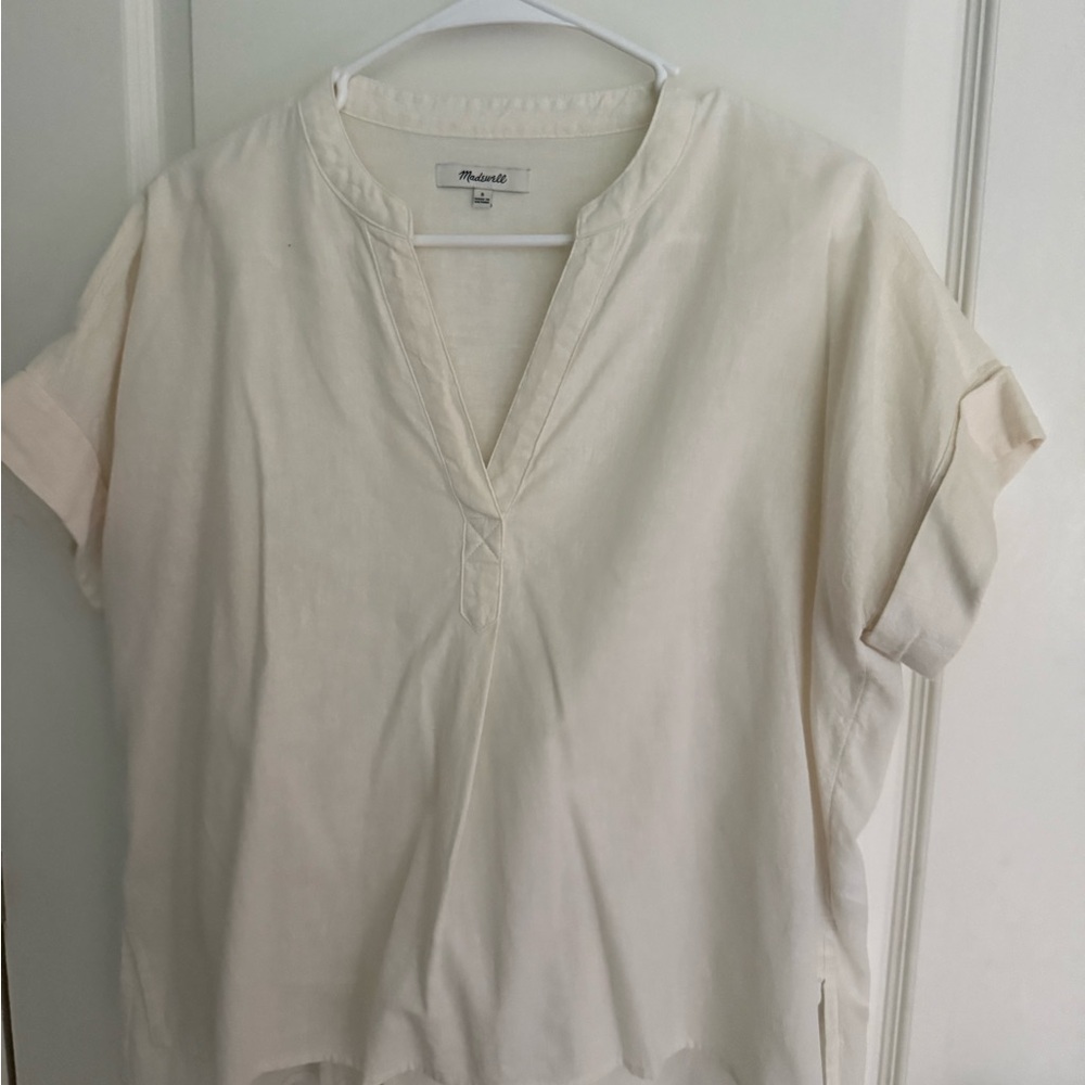 Madewell Cream Split-Neck Short Sleeve Top